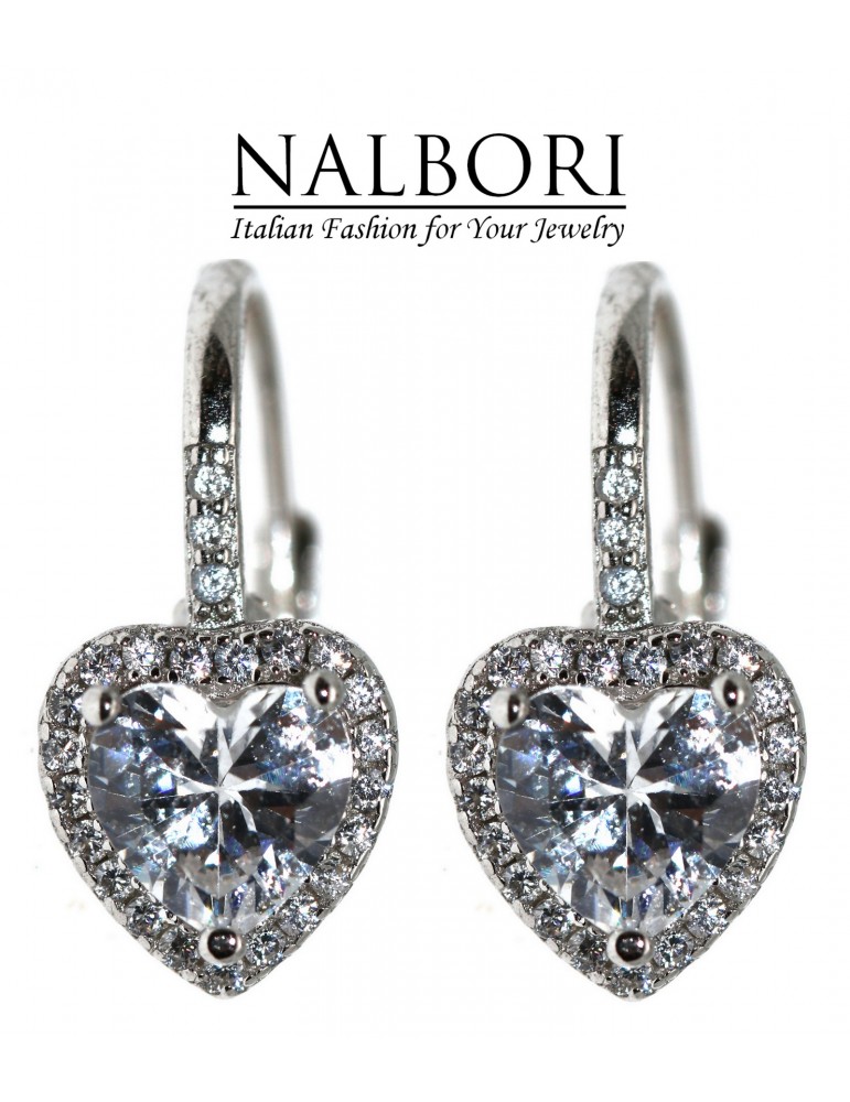 NALBORI|orecchini monachella argento 925 cuore brillante bianco crystal donna