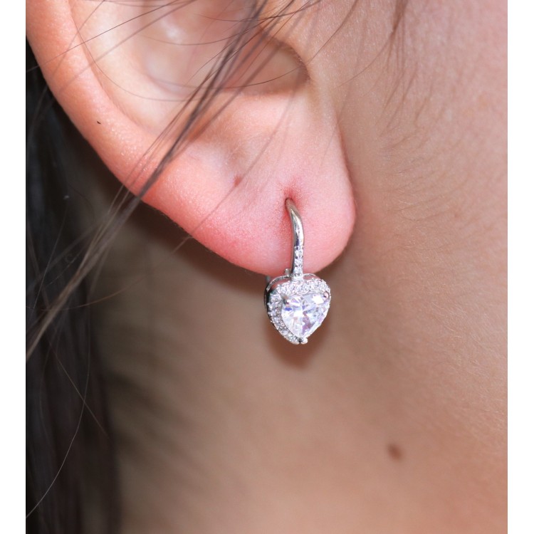 NALBORI|silver 925 ear stud earrings white brilliant heart crystal women