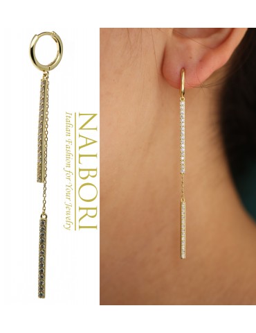 NALBORI|argento 925 lungo orecchino barrette zirconi e catenelle placcati oro giallo