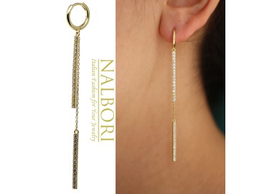 NALBORI|925 silver long earring bars zirconia and chains plated yellow gold