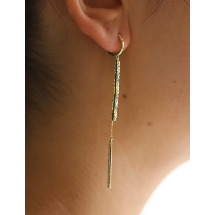 NALBORI|925 silver long earring bars zirconia and chains plated yellow gold