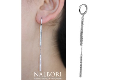 NALBORI|925 silver long earring bars zirconia and chains rhodium-plated white gold effect