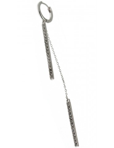 NALBORI|argento 925 lungo orecchino barrette zirconi e catenelle rodiato effetto oro bianco
