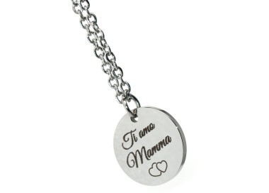 NALBORI|collana ciondolo 15mm in acciaio inox con incisione personalizzata per donna