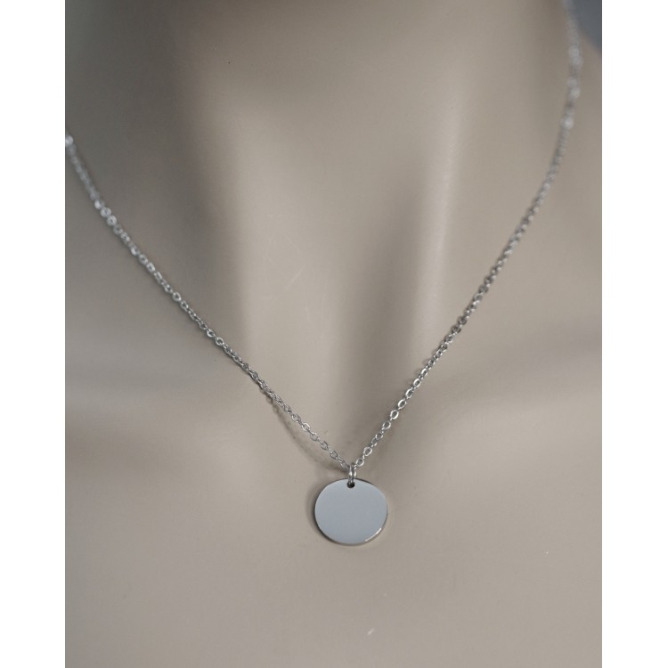 NALBORI|collana ciondolo 15mm in acciaio inox con incisione personalizzata per donna