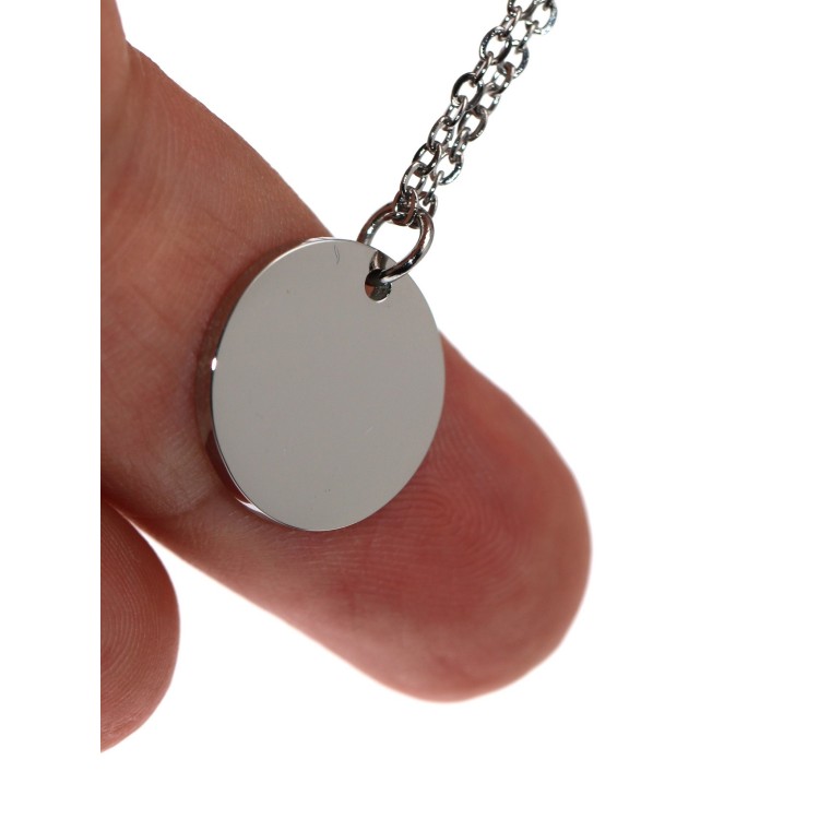 NALBORI|15mm pendant necklace in stainless steel with personalized engraving