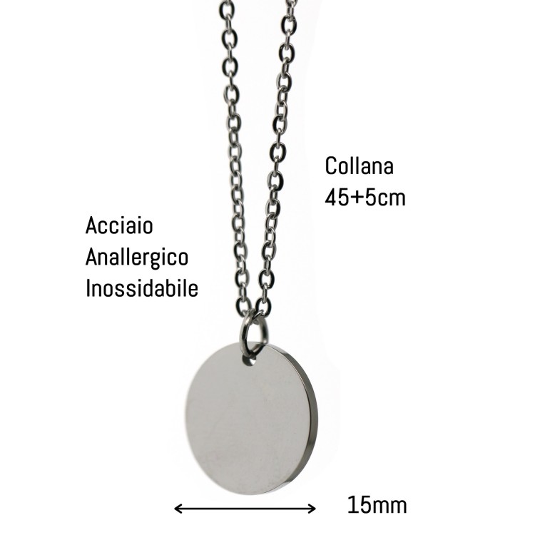 NALBORI|15mm pendant necklace in stainless steel with personalized engraving