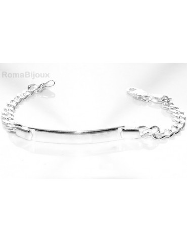 ARGENTO 925 : Bracciale uomo massiccio catena grumetta targa rilievi 20,50 cm 26,30 gr