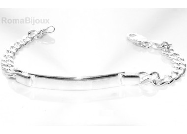 NLB|ARGENTO 925 : Bracciale uomo massiccio catena grumetta targa rilievi 20,50 cm 26,30 gr
