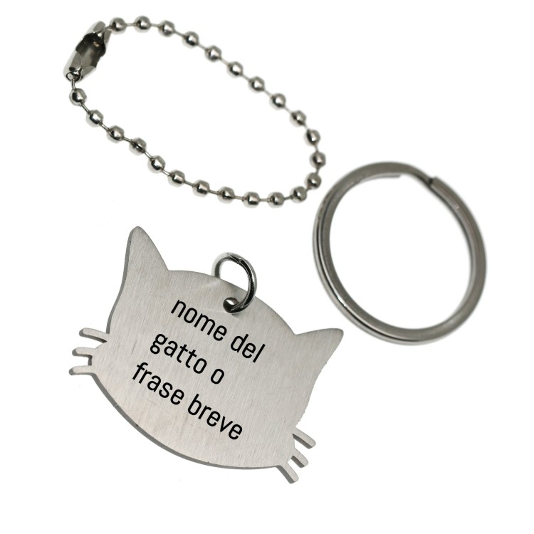 NALBORI|complete keychain and pendant steel cat kitten with engraving