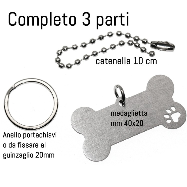 NALBORI|complete keychain and pendant steel dog bone with engraving
