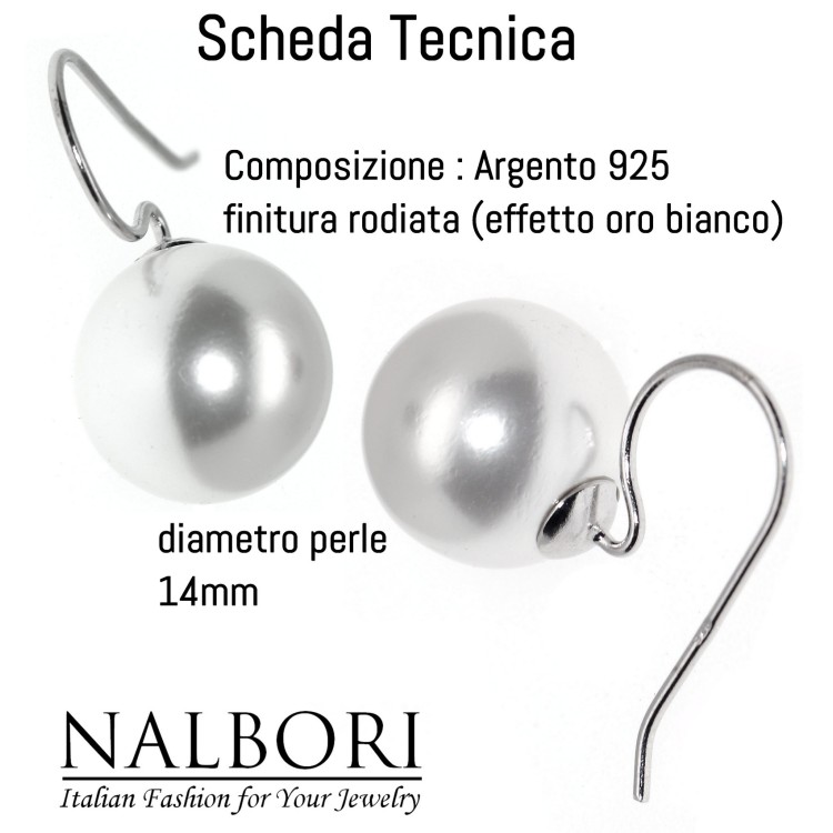 NALBORI|earrings large pearl 14mm all 925 silver for women