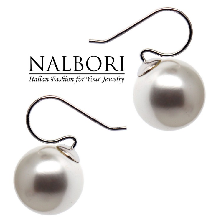 NALBORI|earrings large pearl 16mm all 925 silver for women rhodium