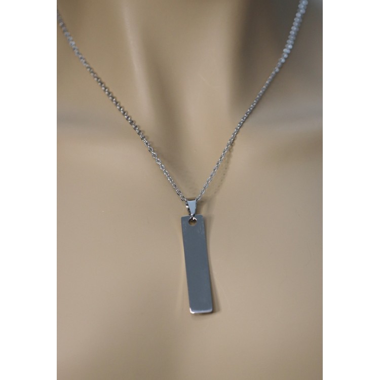 NALBORI|slim rectangular steel necklace personalized engraving model man woman