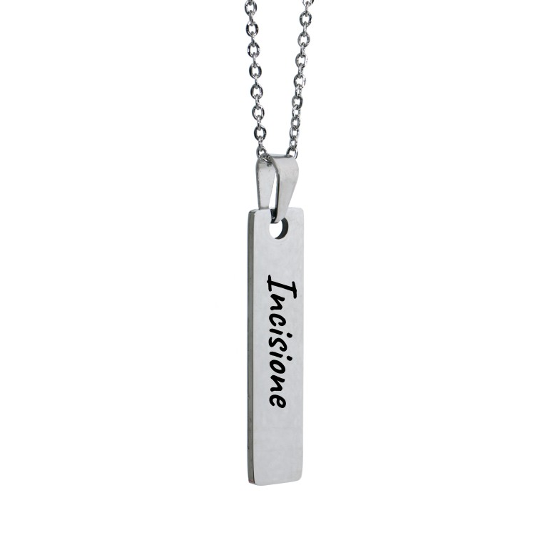 NALBORI|slim rectangular steel necklace personalized engraving model man woman