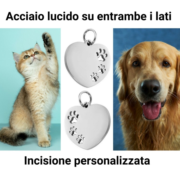 NALBORI|collana acciaio zampe cane gatto cuore personalizzata per donna uomo