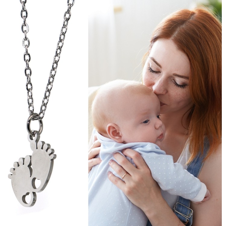 NALBORI|steel necklace newborn feet feet with heart personalized engraving mother woman