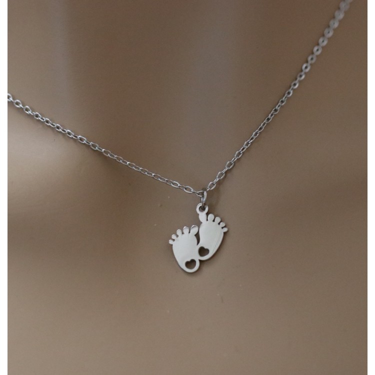NALBORI|steel necklace newborn feet feet with heart personalized engraving mother woman