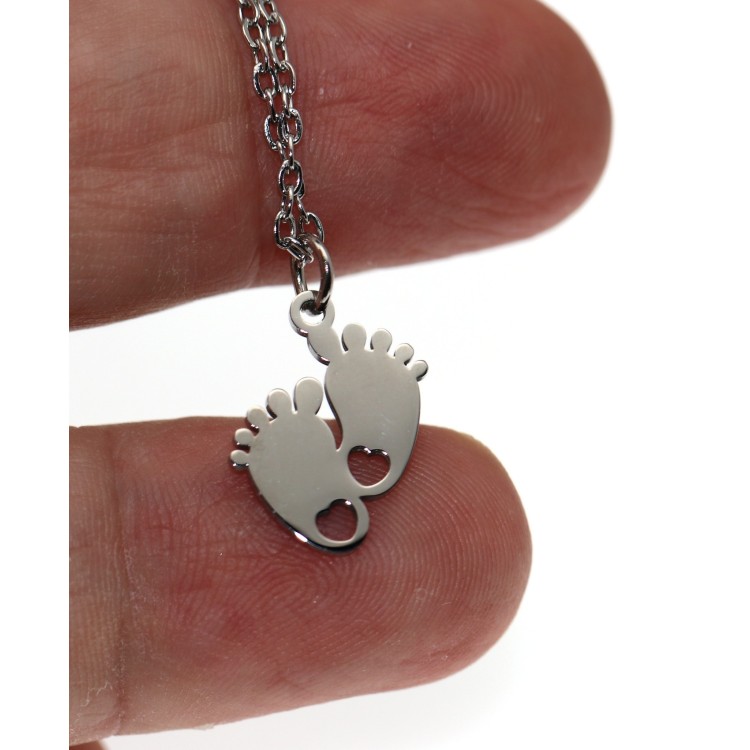 NALBORI|collana acciaio piedi di neonato piedini con cuore incisione personalizzata mamma donna