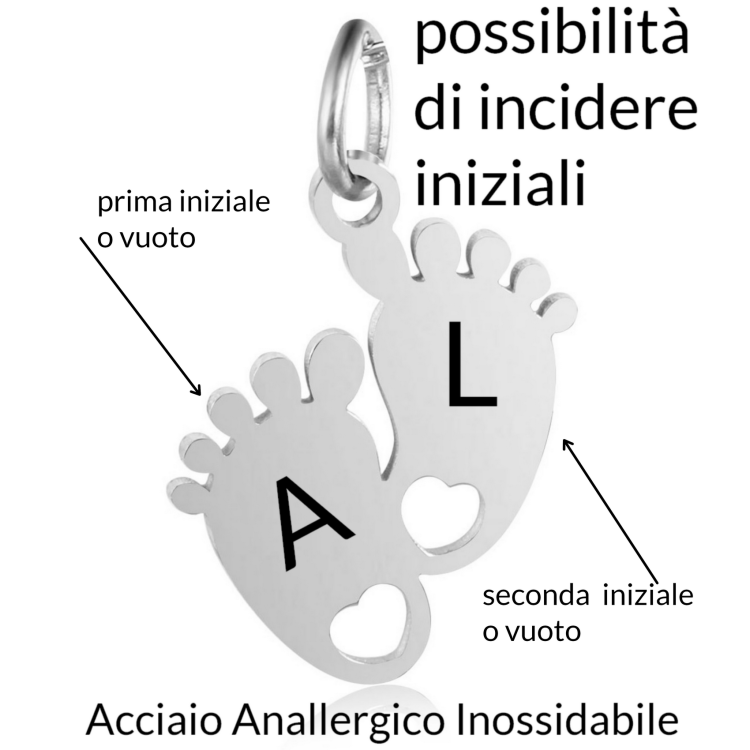 NALBORI|collana acciaio piedi di neonato piedini con cuore incisione personalizzata mamma donna