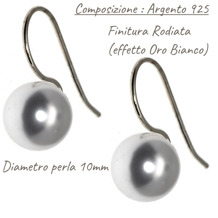 NALBORI|earrings medium pearl 10mm all 925 silver for women