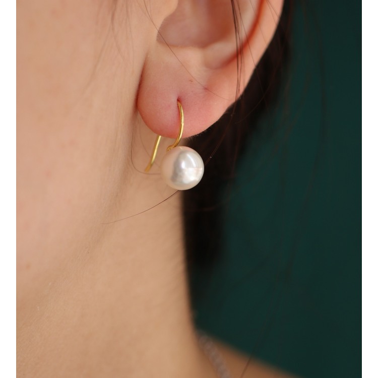 NALBORI|yellow gold plated earrings 10mm medium pearl all 925 silver for women