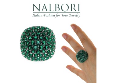 NALBORI| ring all 925 silver zirconia emerald green square adjustable woman