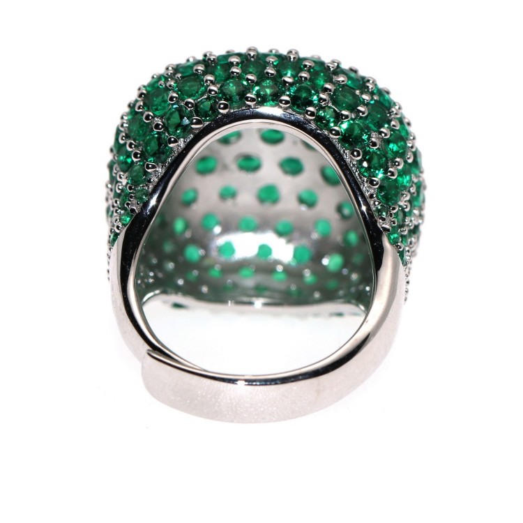 NALBORI|anello tutto argento 925 zirconi verde smeraldo quadrato  regolabile donna
