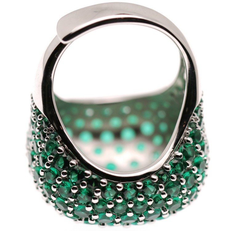 NALBORI| ring all 925 silver zirconia emerald green square adjustable woman