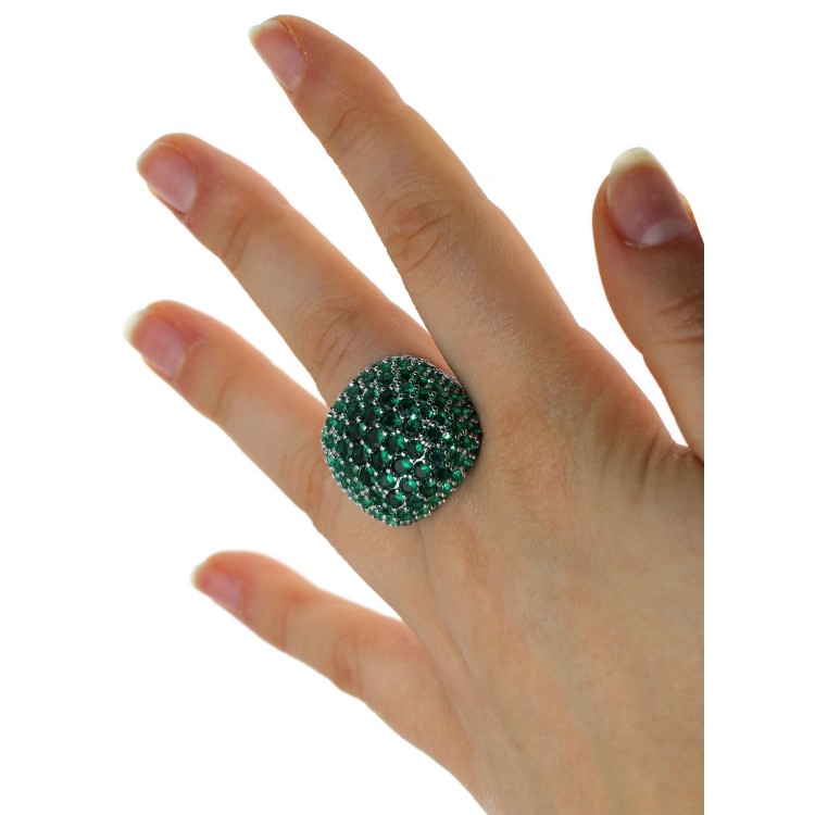 NALBORI|anello tutto argento 925 zirconi verde smeraldo quadrato  regolabile donna