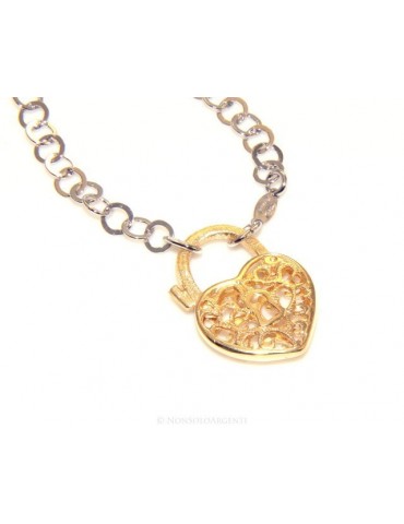 ARGENTO 925 : Girocollo satinato con chiusura ciondolo lucchetto apribile oro Giallo o Rosa