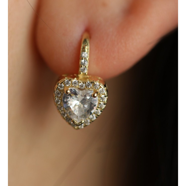 NALBORI|earrings 925 silver plated with 18KT yellow gold, brilliant heart, white, woman
