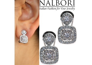 NALBORI|orecchini argento 925 rombo quadrato con zirconi chiusura omega per donna