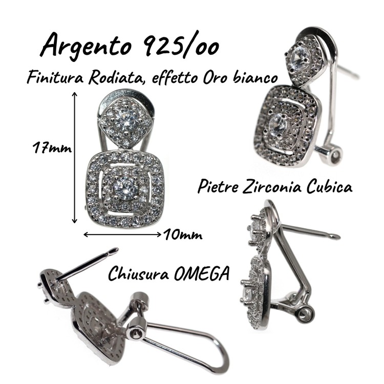 NALBORI|925 silver earrings square rhombus with zirconia omega closure for women