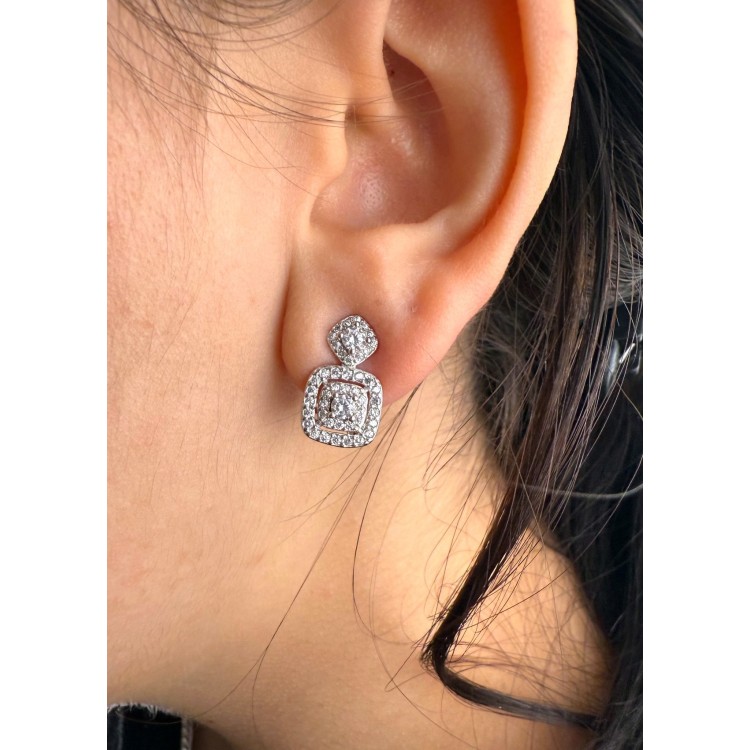 NALBORI|925 silver earrings square rhombus with zirconia omega closure for women