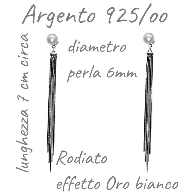 NALBORI|925 silver earrings long tails pendants white pearl rhodium plated for women