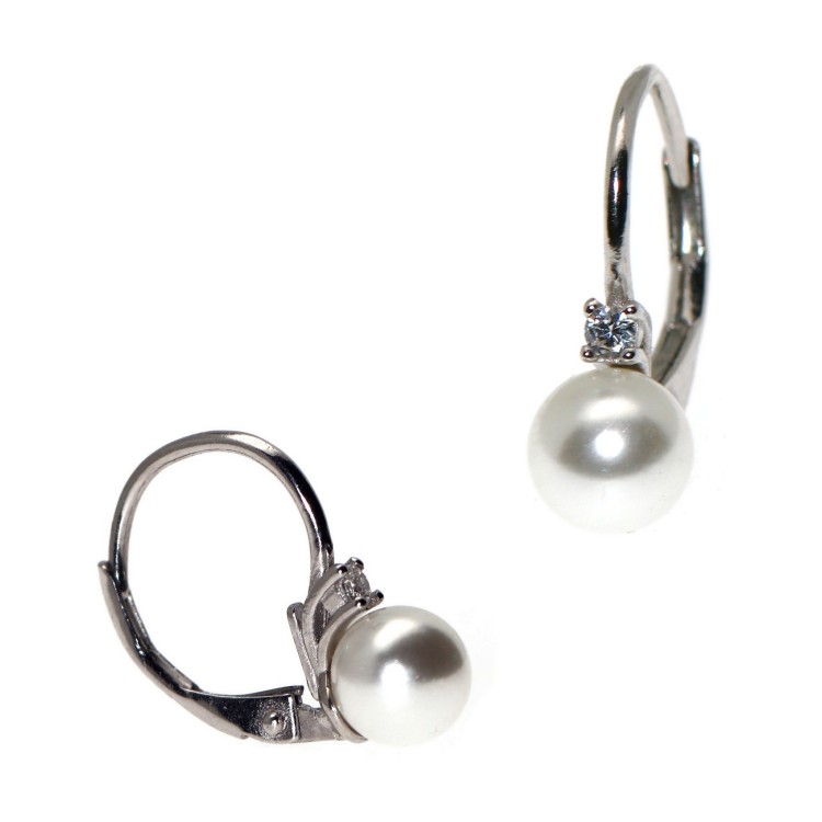 NALBORI|orecchini argento 925 monachella con perla e punto luce brillante bianco donna