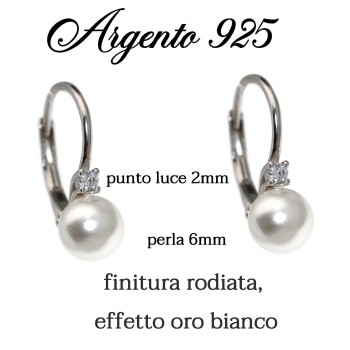 NALBORI|925 silver ear stud earrings with pearl and white brilliant light point for women