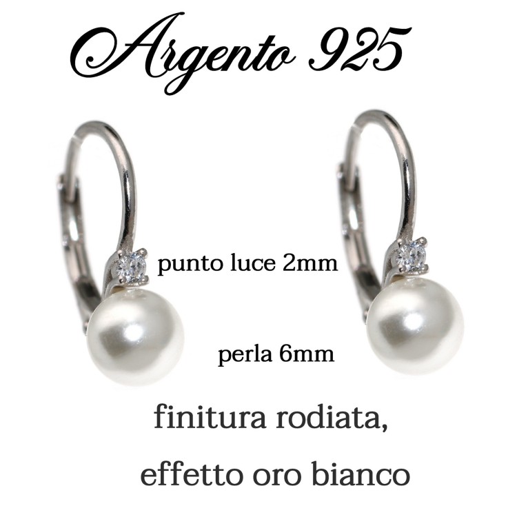 NALBORI|925 silver ear stud earrings with pearl and white brilliant light point for women