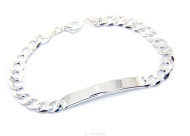 NALBORI|925 silver Bracelet plate solid curb chain 7 mm wrist 19 cm man