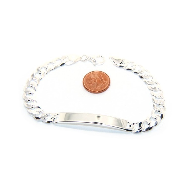 NALBORI|925 silver Bracelet plate solid curb chain 7 mm wrist 19 cm man