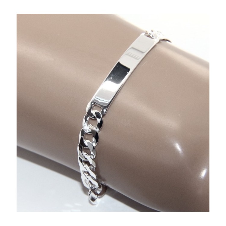 NALBORI|925 silver Bracelet plate solid curb chain 7 mm wrist 19 cm man