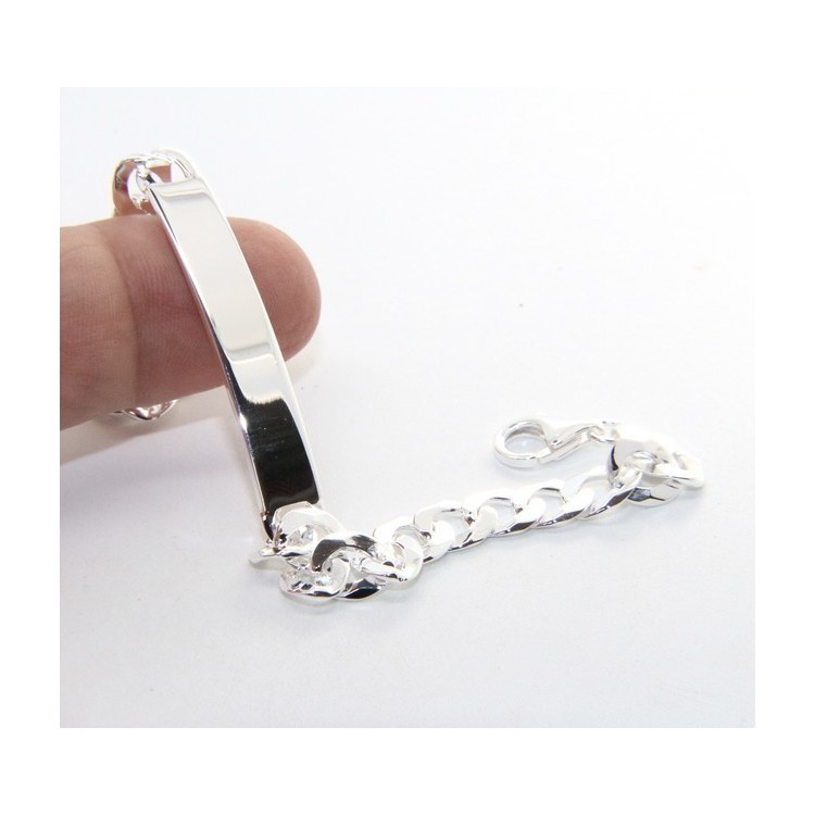 NALBORI|925 silver Bracelet plate solid curb chain 7 mm wrist 19 cm man