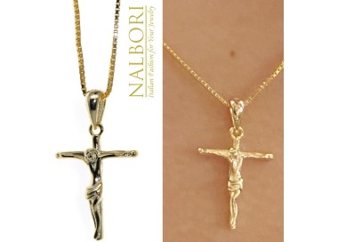 NALBORI | collana tutta argento 925  crocefisso croce latina 45 50 60 cm placcata oro giallo