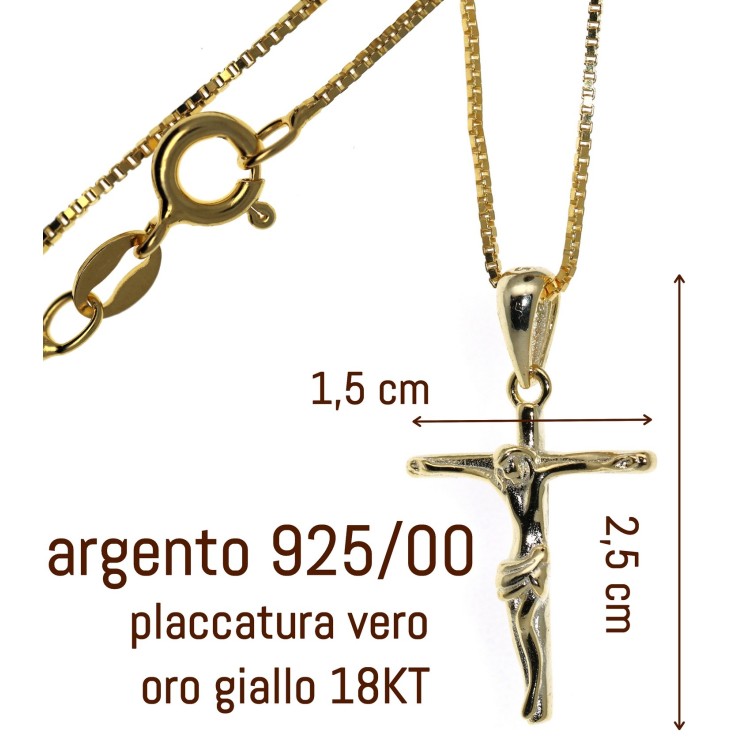 NALBORI | collana tutta argento 925  crocefisso croce latina 45 50 60 cm placcata oro giallo