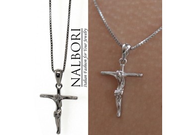 NALBORI | collana tutta argento 925  crocefisso croce latina 45 50 60 cm rodiata