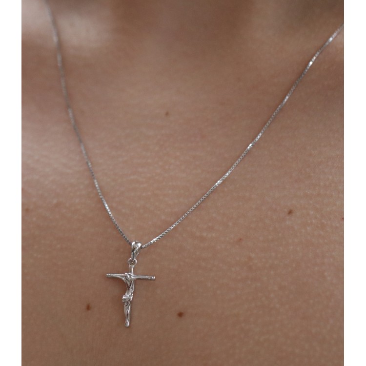 NALBORI | collana tutta argento 925  crocefisso croce latina 45 50 60 cm rodiata