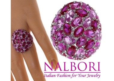NALBORI|ring all 925 silver zirconia pink ruby ​​oval adjustable woman