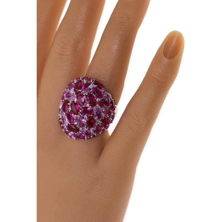 NALBORI|ring all 925 silver zirconia pink ruby ​​oval adjustable woman