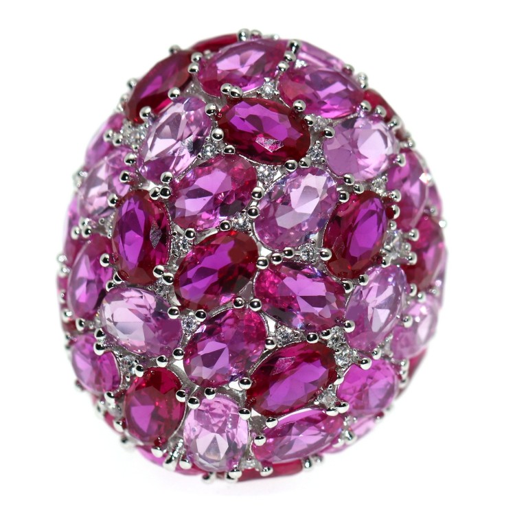 NALBORI|ring all 925 silver zirconia pink ruby ​​oval adjustable woman